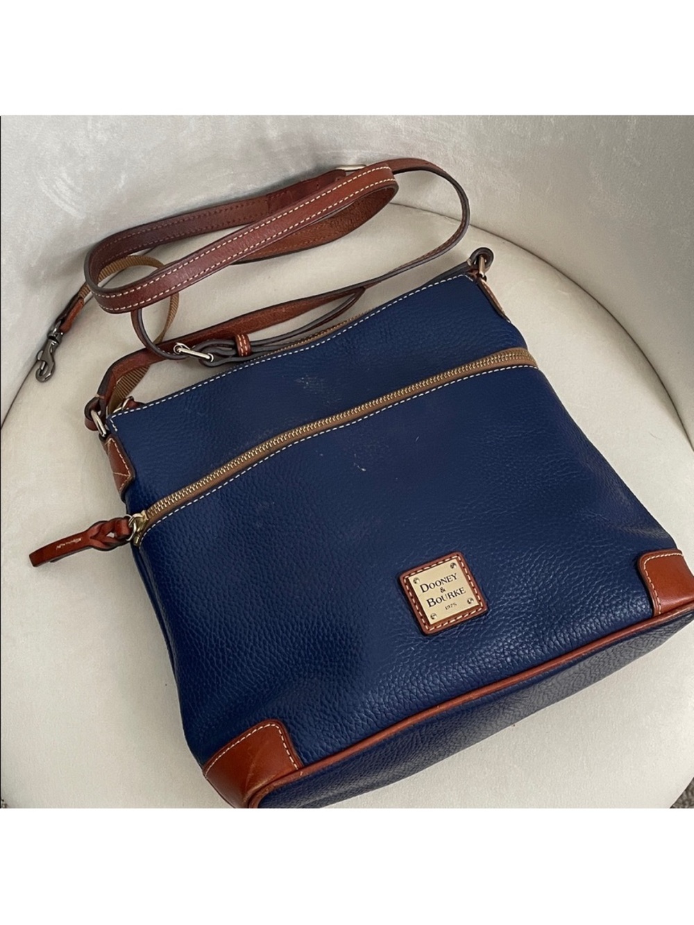 Dooney & Bourke Navy Leather Crossbody with Brown Trim